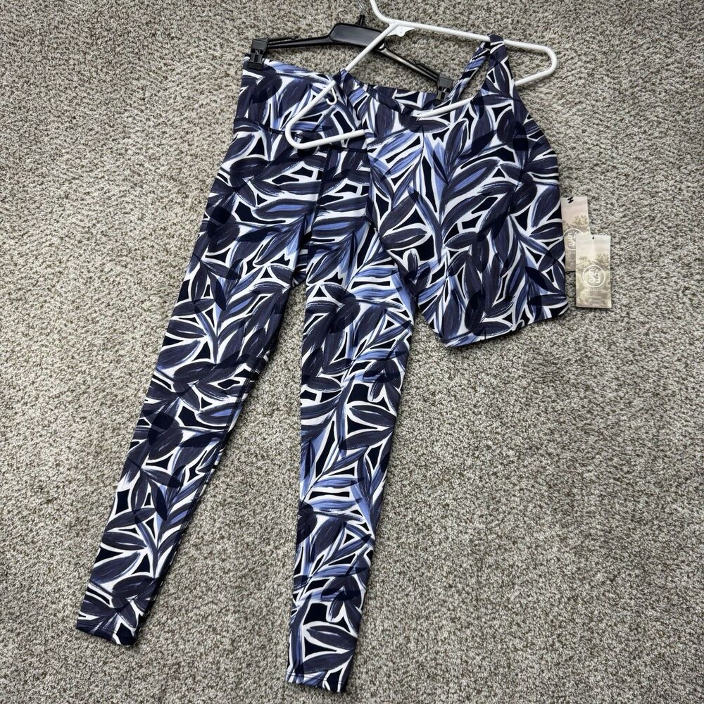SAGE Collective Multi Set of 2 Crop Bra Top Leggings Women's‎ XS Blue Gray New